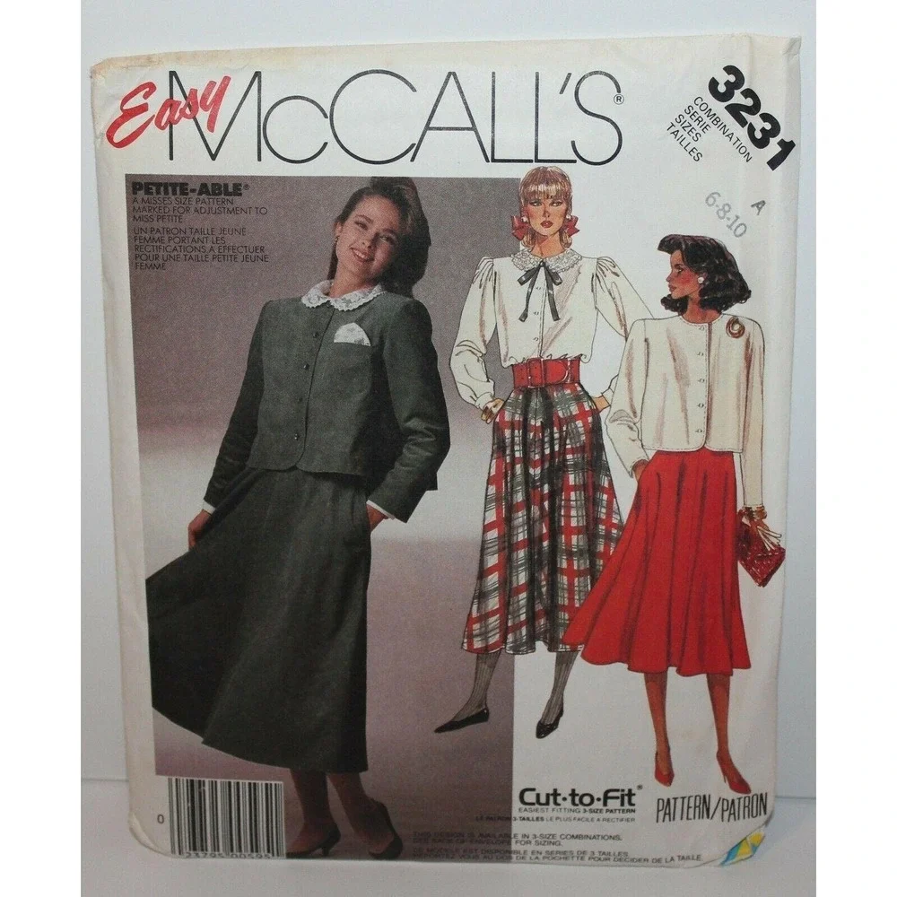 McCalls Sewing Pattern 3231 Misses Jacket Blouse Skirt Size 6-10